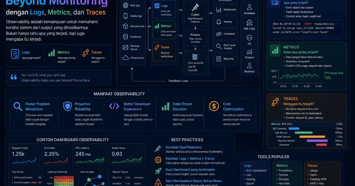 Observability: Beyond Monitoring dengan Logs, Metrics, dan Traces